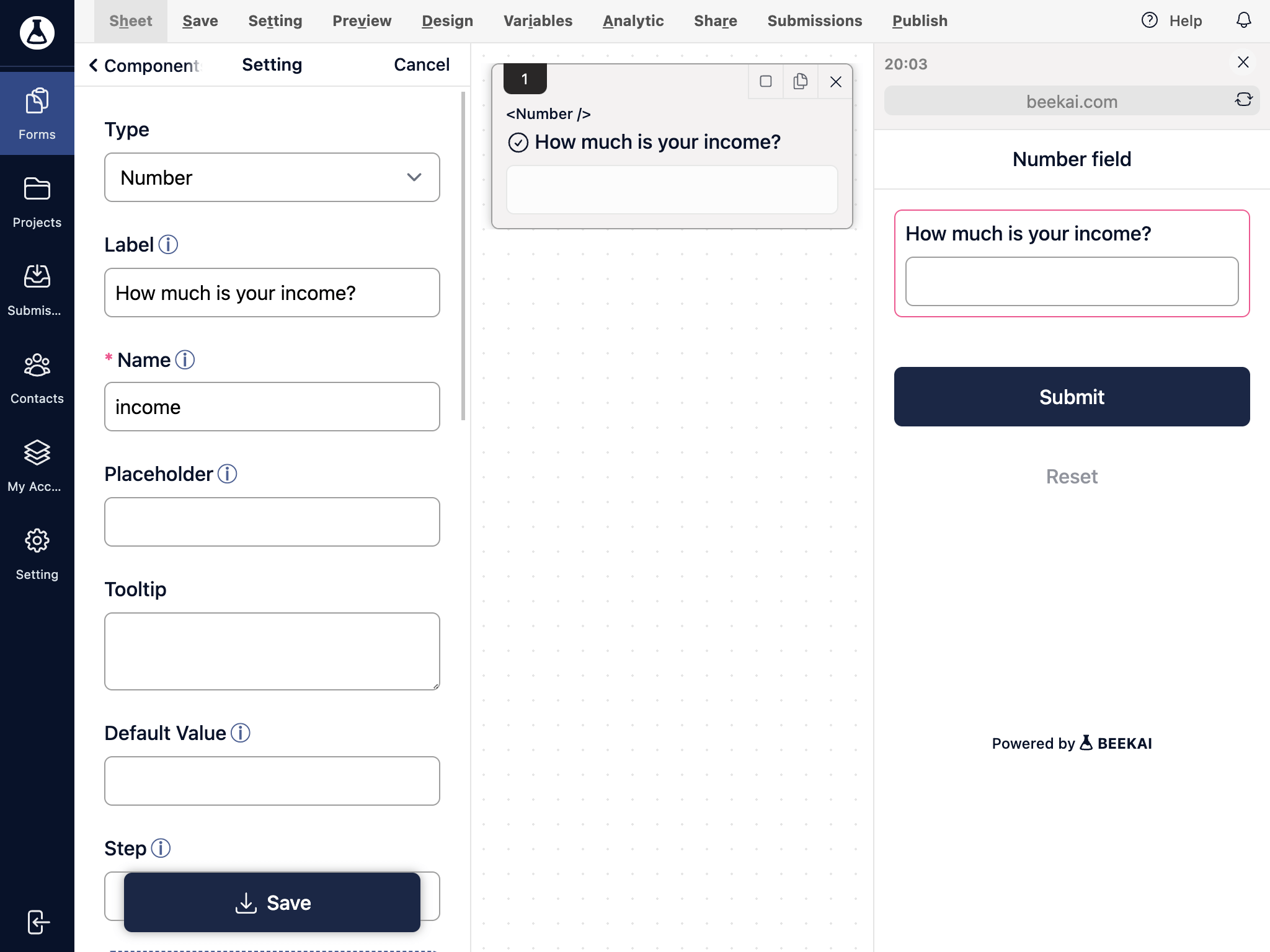 create number field