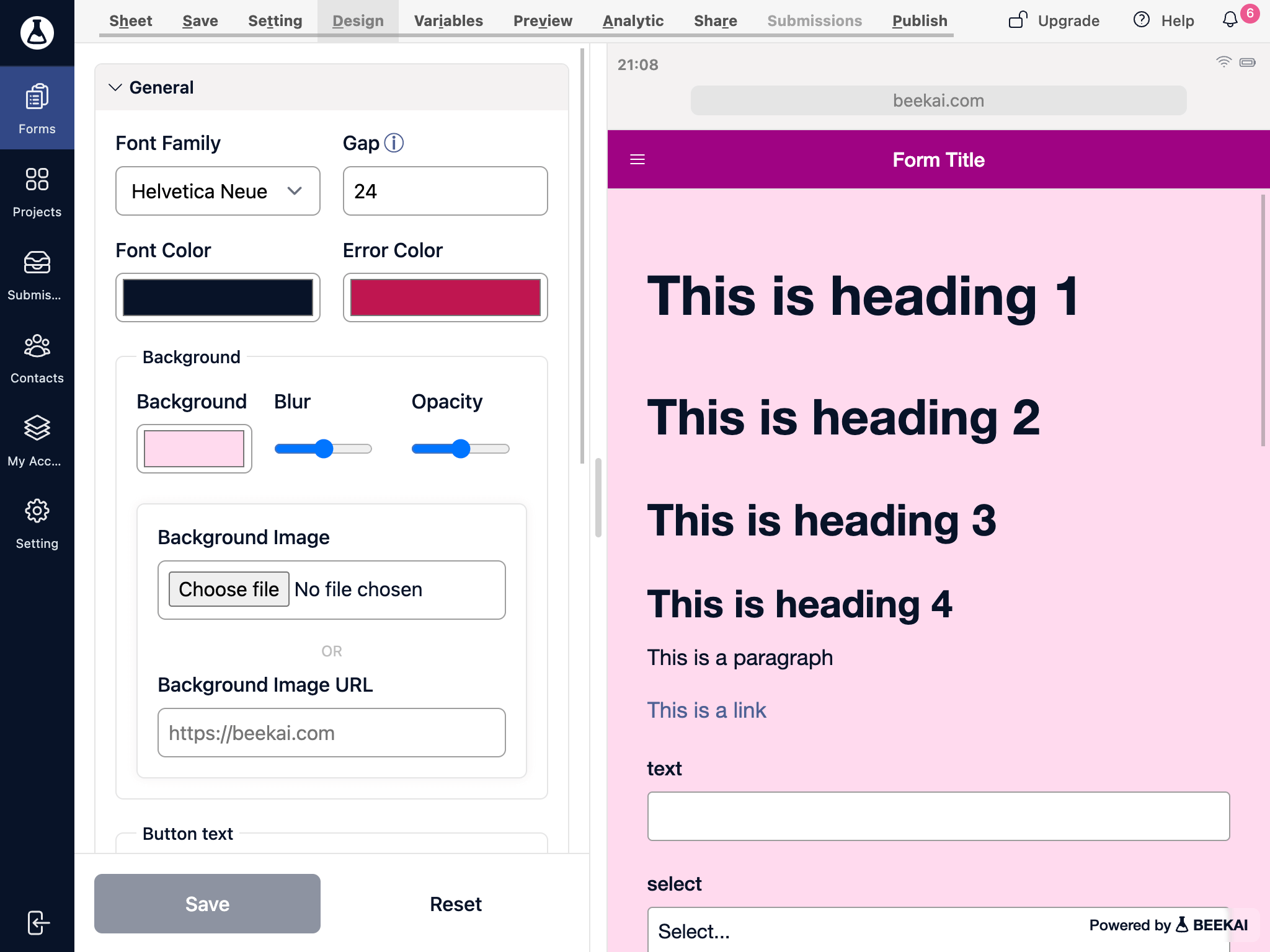 Adjust form design