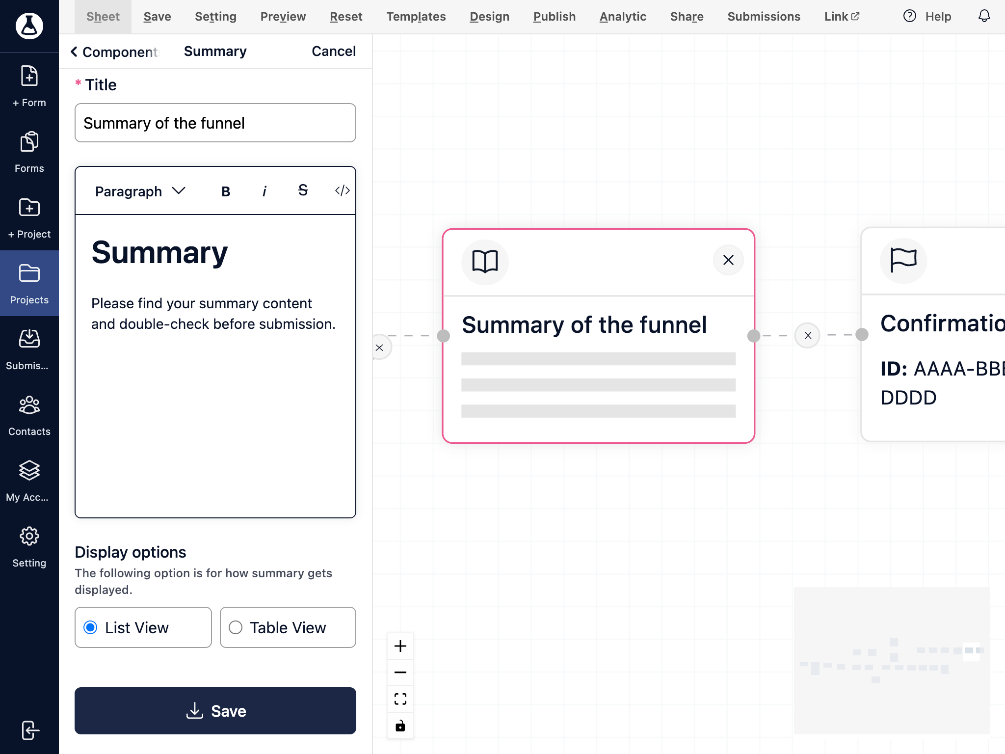 Config summary view